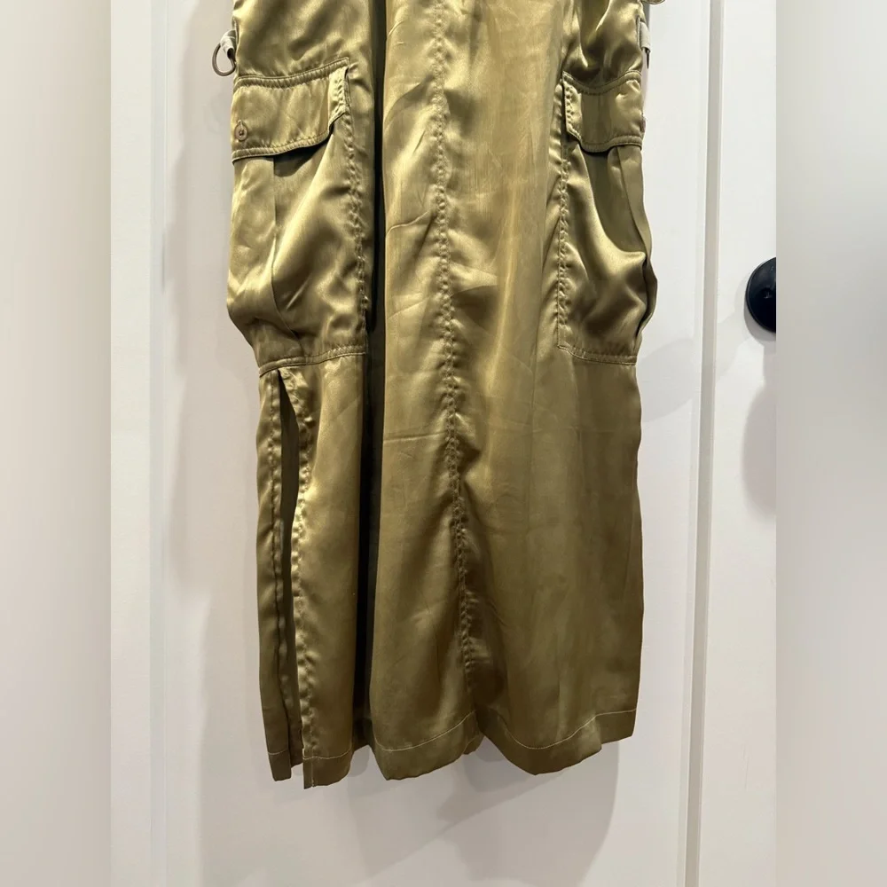 Love The Label Anthropologie Sleeveless Utility Satin Green Midi Dress Size XS - Picture 10 of 13